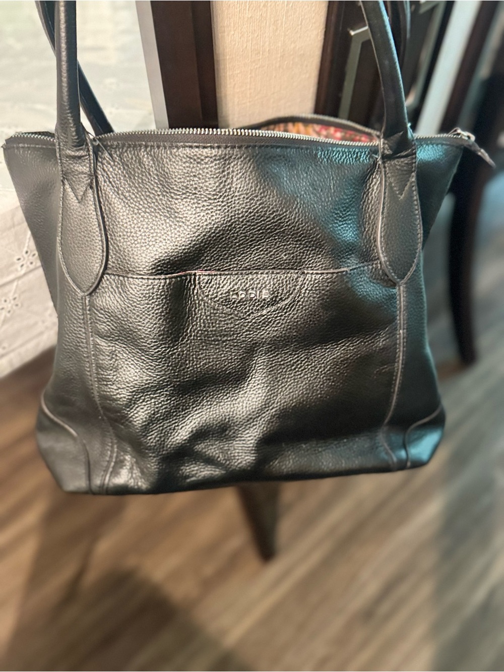 Lotus Black Pebbled Leather Laptop Tote - Structured Everyday Work Bag